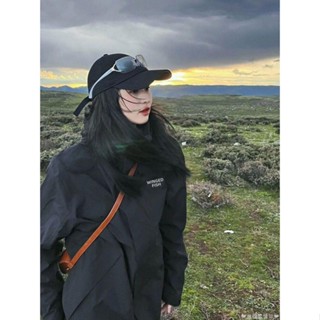 【臺出免運】vintage黑色沖鋒衣外套女春秋新款原宿風美式運動戶外爬山夾克ins防曬外套 涼感外套 防曬衣 夏天外套