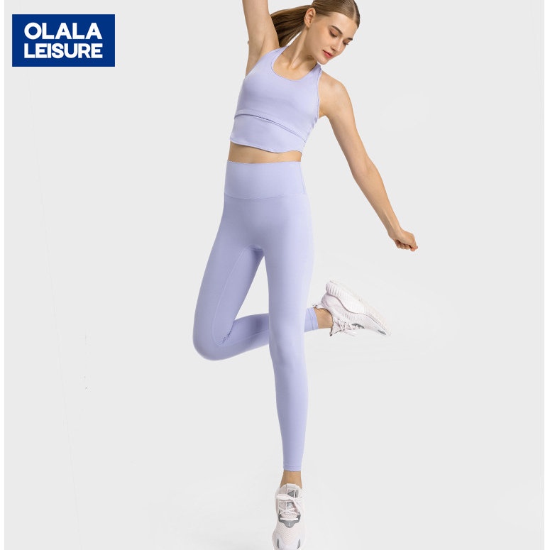 OLALA帶胸墊新款時尚加長擺圍瑜伽背心自由尺碼提臀高腰裸感無痕運動褲套裝