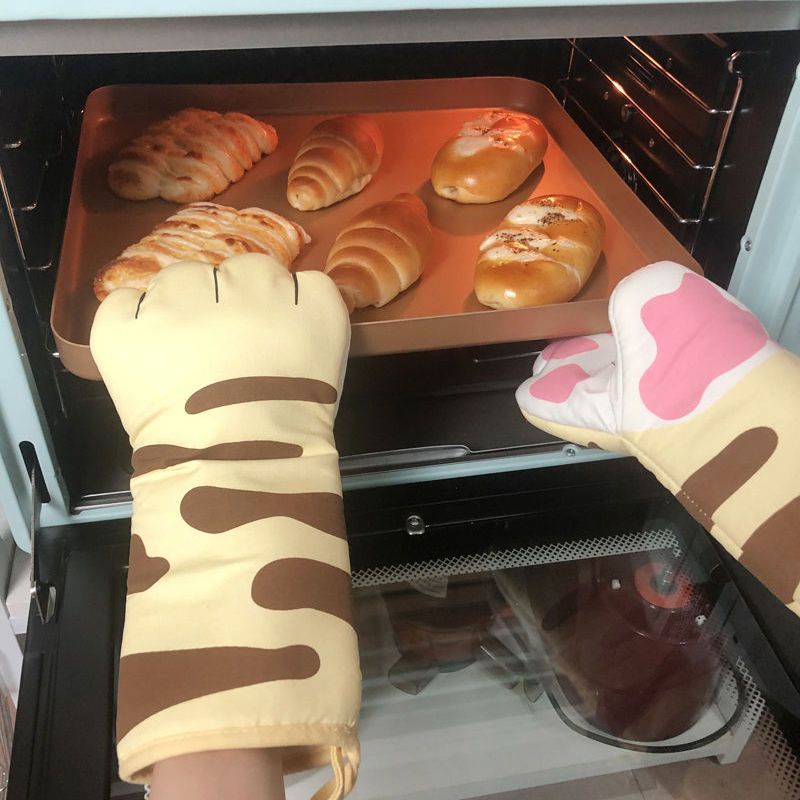 新款網紅黃貓爪隔熱手套  250℃加厚加棉 廚房防燙烤箱烘焙耐高溫微波爐手套