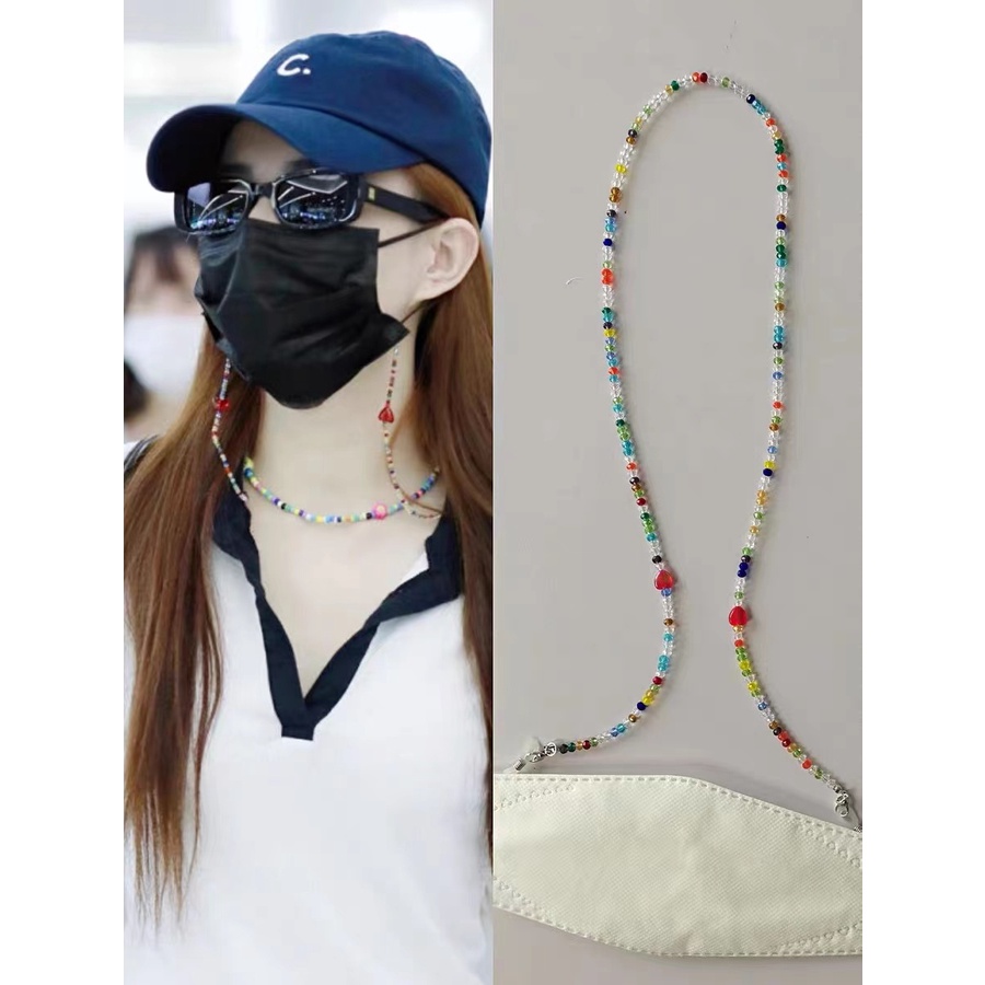新款韓版簡約紅色小愛心糖果色亞克力串珠掛繩項鍊眼鏡鏈口罩鏈