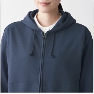 MUJI無印良品【全新、煙燻藍 XXS-XS 】男👨女👩有機棉混緊密編織裡毛拉鍊連帽外套 現貨😍