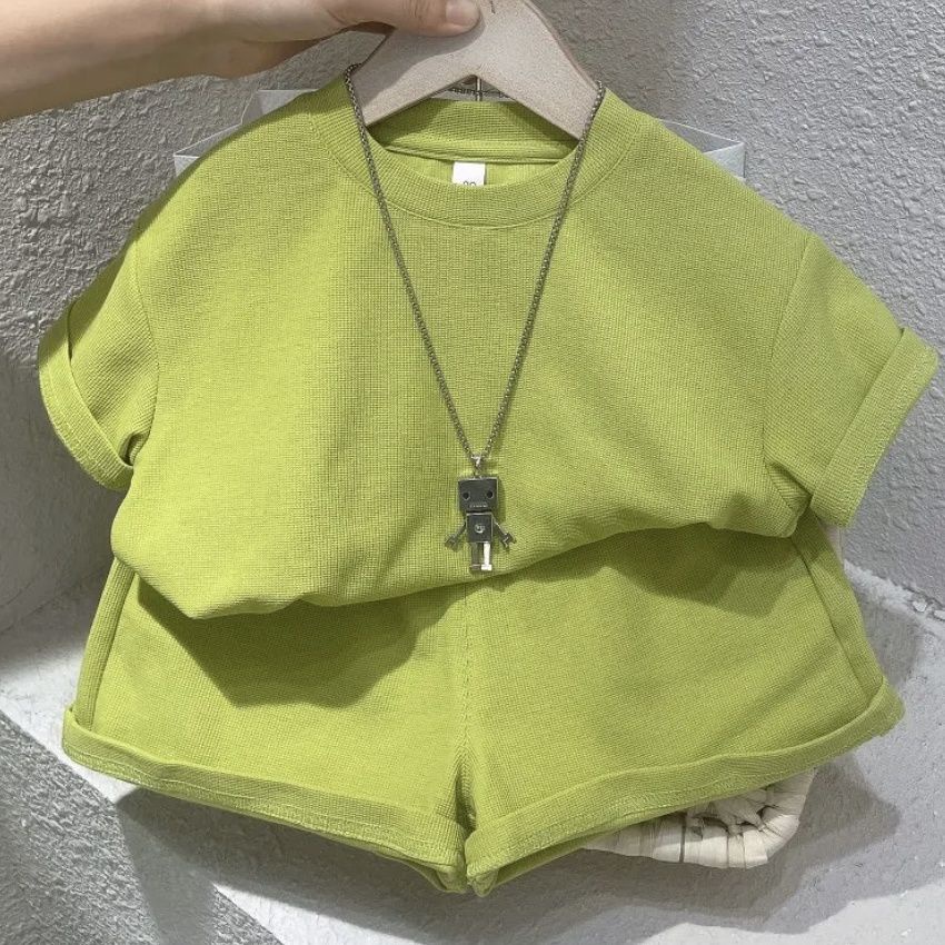 AMOI Baju Budak Lelaki T恤+Seluar 2件套韓版童裝2023夏新男女通用嬰兒套裝薄款
