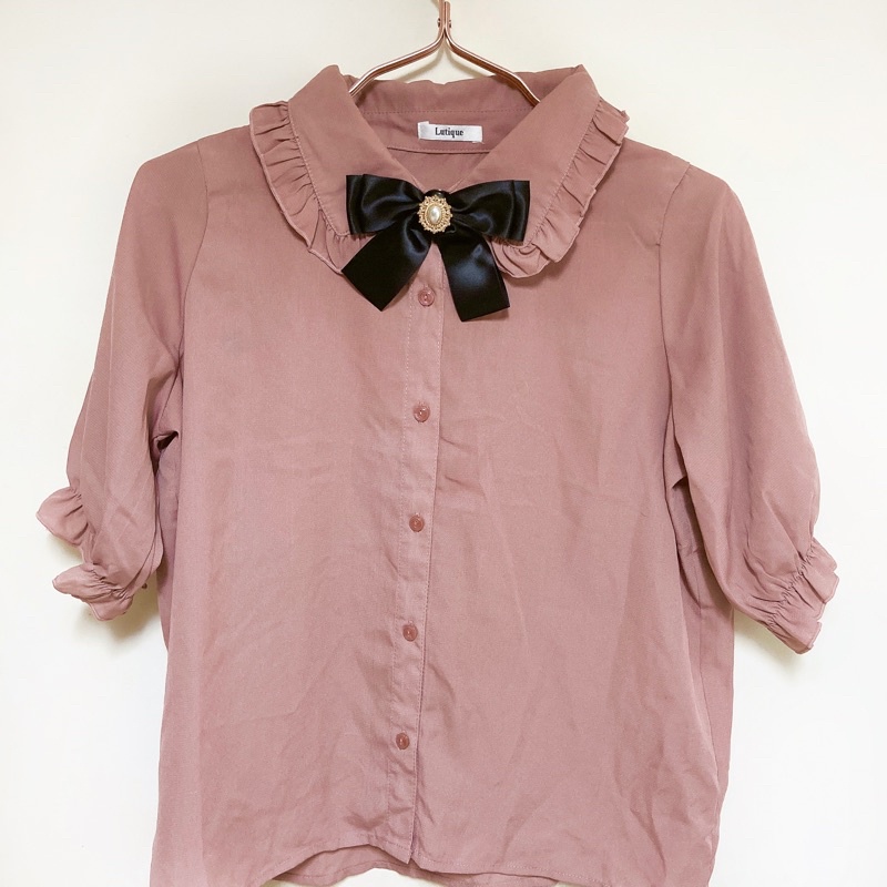 地雷系襯衫粉色不含領結日牌lutique粉色襯衫地雷短袖襯衫公主袖