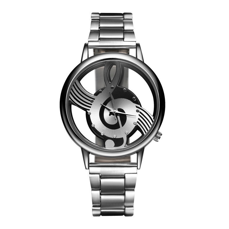 男士手錶 鋼帶時尚鏤空音樂符號網帶腕錶 音符石英手錶