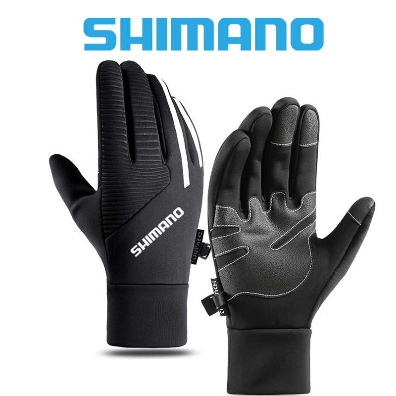 Shimano 2023秋季戶外男士釣魚手套兩指防水觸摸屏加厚加絨防滑全指釣魚手套男士
