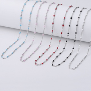 不鏽鋼夾珠項鍊琺琅彩色滴油十字鏈項鍊配飾