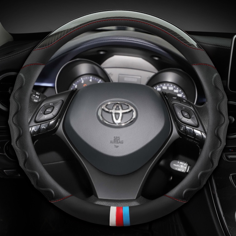 碳纖維 + 皮革跑車方向盤套適用於豐田 CHR C-HR 高品質汽車配件