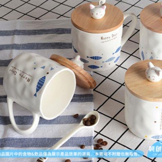 殼物館✨Zakka 出口日式貓咪馬克陶瓷杯子卡通帶勺帶蓋早餐牛奶創意水杯