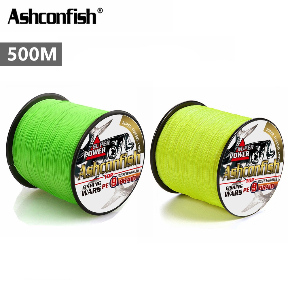 釣魚繩 PE 編織釣魚線 ashconfish 500m Dyneema X9 複絲 PE 編織釣魚線 9 股淺綠色/黃