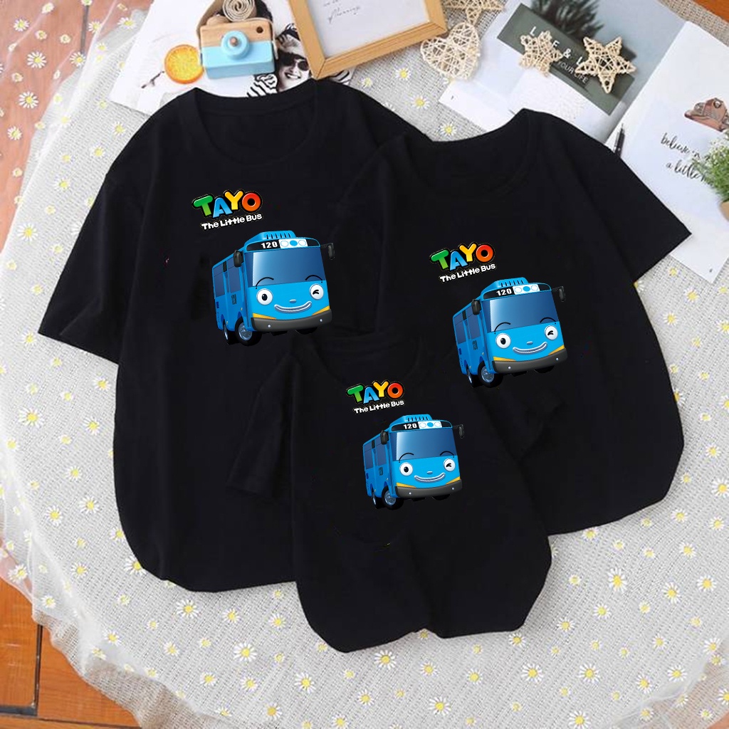 2023 Famliy TAYO the Little Bus T恤親子寶寶卡通襯衫黑裝家庭生日衣服套裝