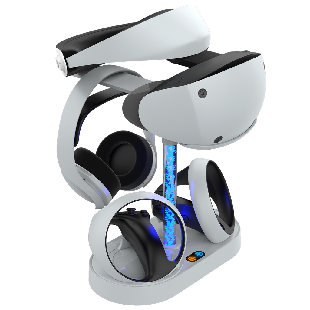 適用於 PS5 VR2 存儲支架遊戲手柄充電器,適用於 PSVR2 耳機存儲支架,帶 RGB 照明