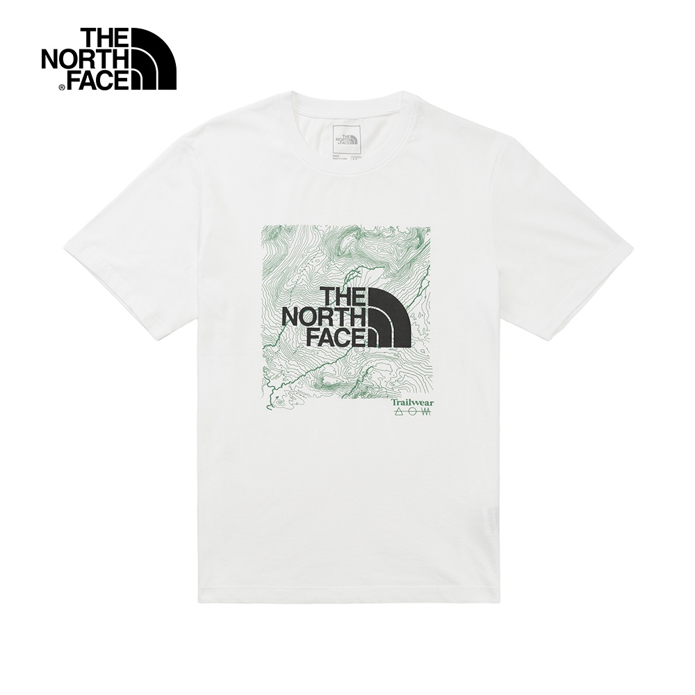The North Face北面男款白色吸濕排汗地形圖LOGO印花短袖T恤｜7WF3FN4