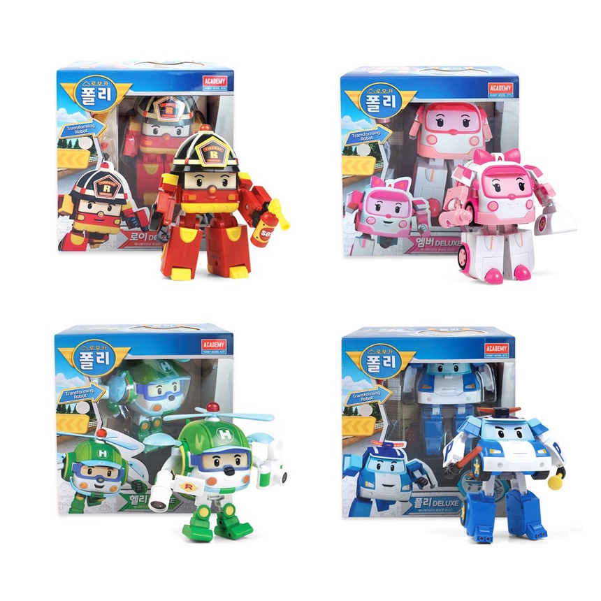 Robocar Poli 豪華變形機器人汽車角色變形玩具 4 種類型、Poli、Amber、Roy、Helly
