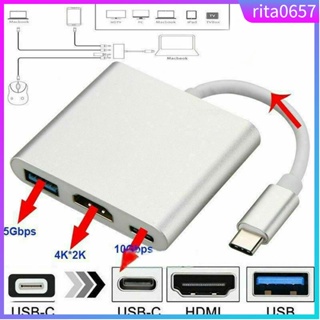 Type C USB to USB-C 4K HDMI USB Adapter Cable 3 in 1 Hub for