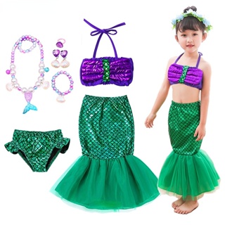 Tsbb 女孩小美人魚裝扮兒童萬聖節公主服裝兒童愛麗兒派對服裝嘉年華花式泳裝