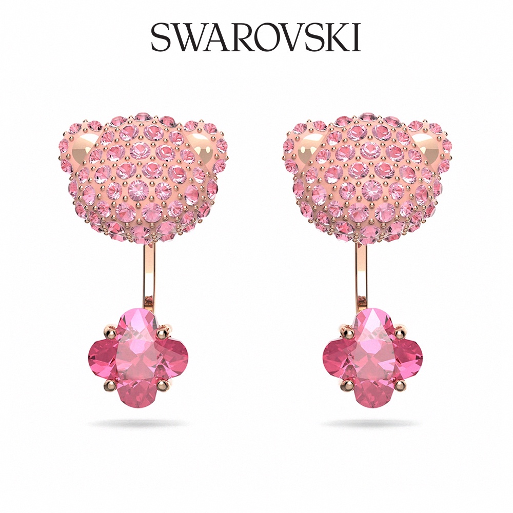 SWAROVSKI 施華洛世奇 Teddy 水滴形耳環, 粉紅色, 鍍玫瑰金色調
