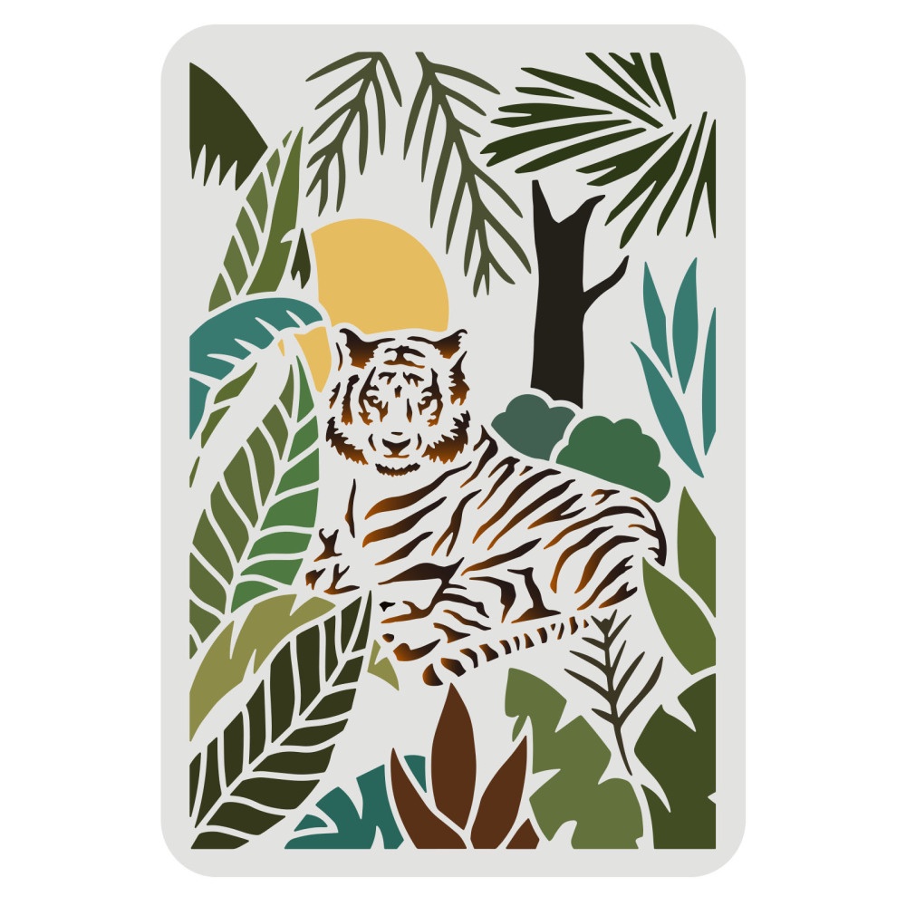 1 件老虎模板 29.7x21 厘米野生動物模板塑料叢林老虎模板模板 DIY 森林老虎家居裝飾模板,用於在木地板牆壁上繪