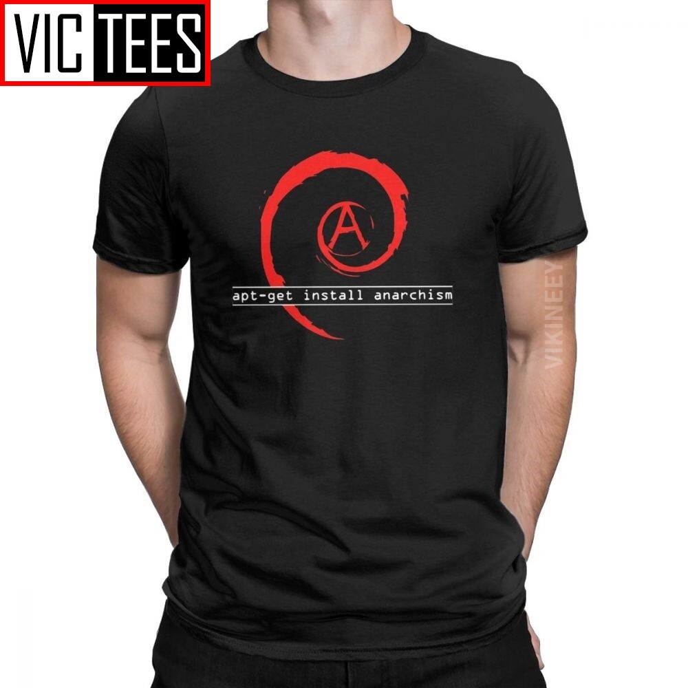 棉質 T 恤男士 Apt-Get Install Anarchism Linux Debian Mutiny Audio