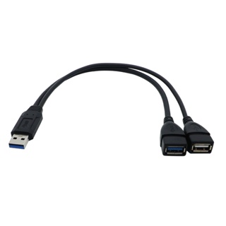 38cm 30cm USB 2.0 3.0公對雙USB母額外電源數據Y一分二延長線電腦轉接線
