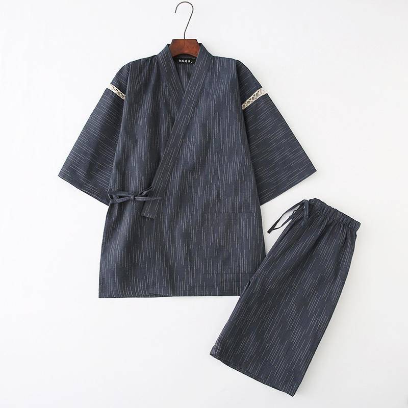 春夏日式家居服   男士短袖睡衣套裝   日本和服   甚平系帶溫泉   汗蒸服