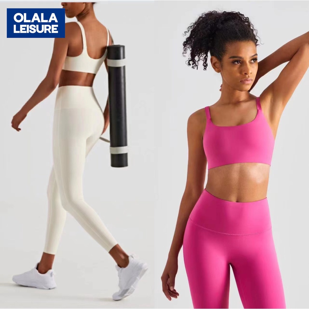 OLALA新款高彈萊卡運動套裝時尚瑜伽服吊帶美背運動內衣跑步健身高腰瑜伽褲