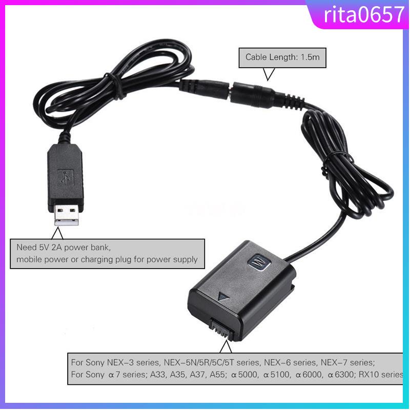 NP-FW50 Dummy Battery + DC Power Bank (5V 2A) USB Adapter Ca