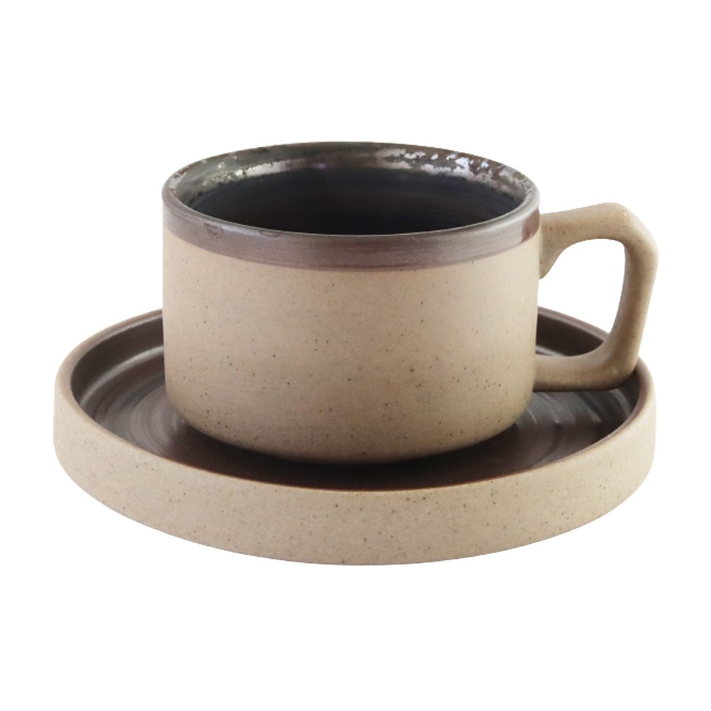 【HOLA】霧夜線條咖啡杯盤組 深棕