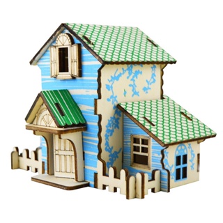 仿真小屋兒童3d手工益智拼圖木製小房子模型diy積木拼圖