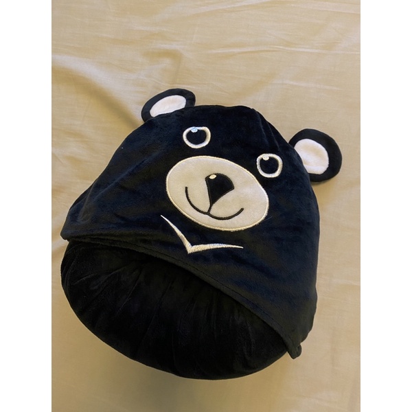 二手商品 台灣黑熊頸枕 小被子 披肩 斗篷