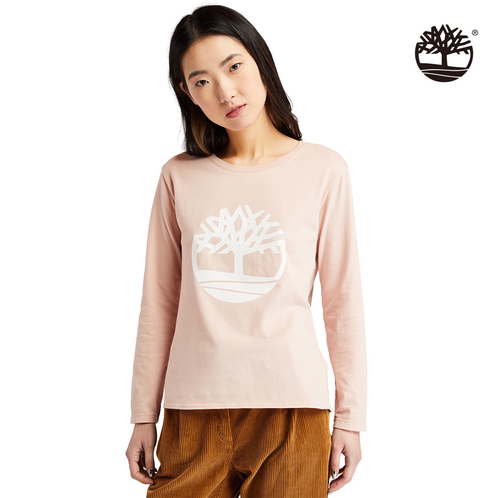 Timberland 女款豆沙紅樹型LOGO有機棉長袖T恤|A23SH662