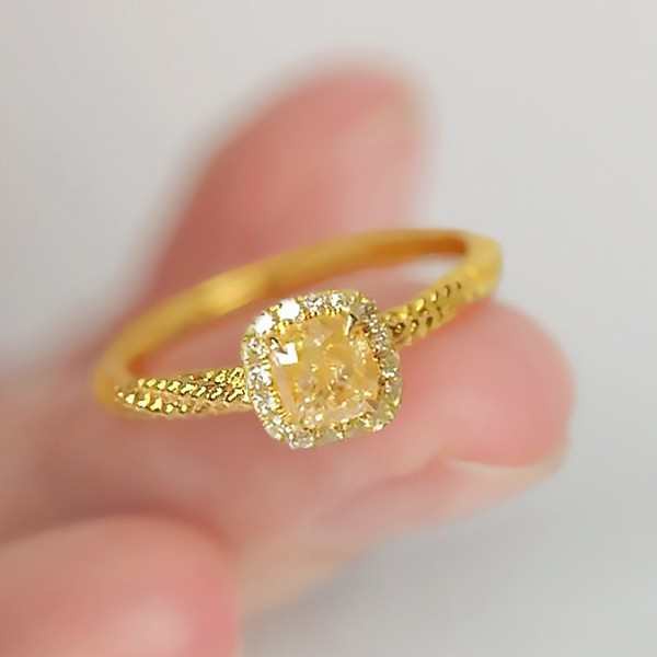 小方糖黃鑽戒指女純銀18K金天然黃水晶寶石食指戒時尚輕奢高級感