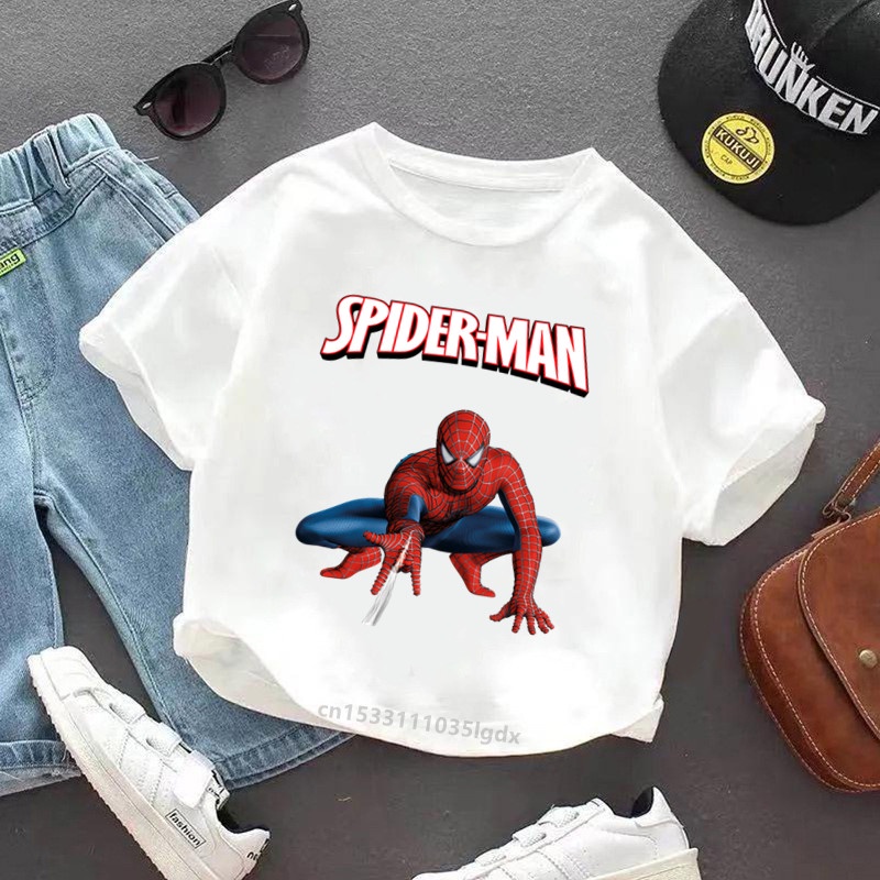MARVEL 搞笑蜘蛛俠圖形搞笑兒童t恤漫威復仇者聯盟男孩衣服夏季時尚兒童上衣女嬰短袖t恤