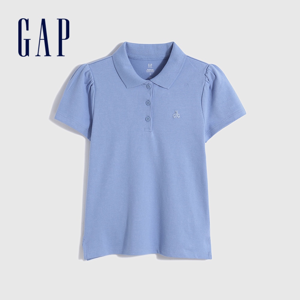 Gap 女童裝 彈力泡泡袖短袖POLO衫-藍色(601382)