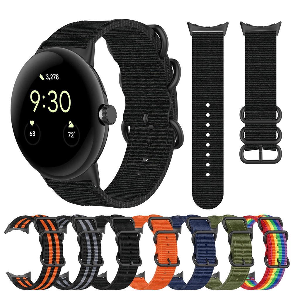適用於 Google Pixel Watch尼龍錶帶 三環黑扣透氣尼龍錶帶 輕質透氣手鍊 谷歌Pixel手錶替換錶帶