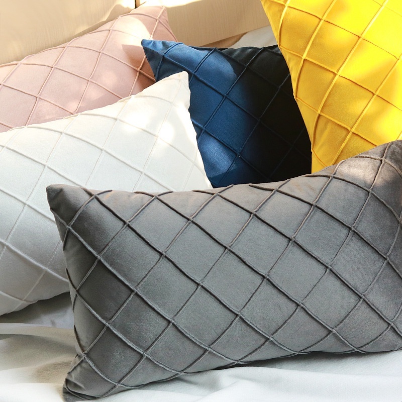 北歐天鵝絨抱枕套菱形圖案刺繡天鵝絨靠墊套沙發床家居裝飾枕套 30x50
