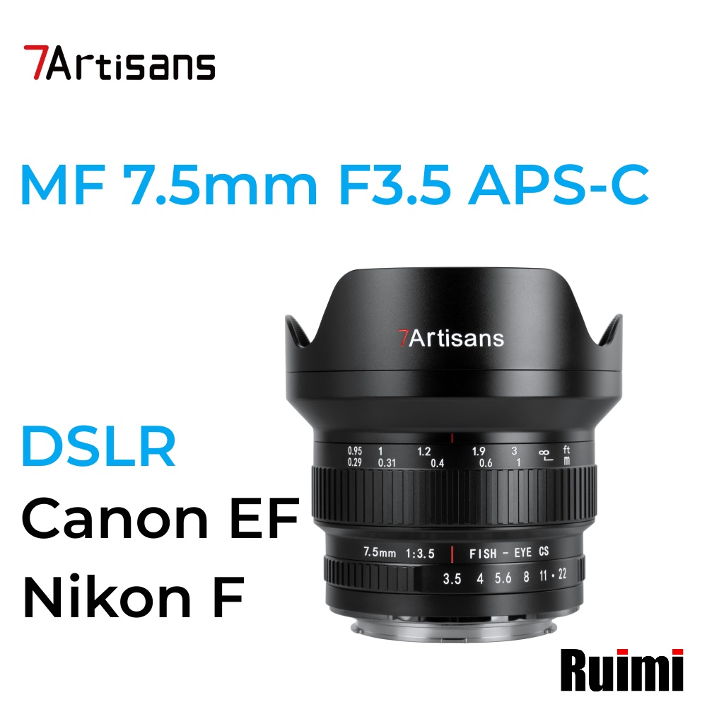 7Artisans 七工匠 7.5mm F3.5廣角手動對焦APS-C鏡頭 適用於佳能EF卡口 尼康F卡口數位單眼相機