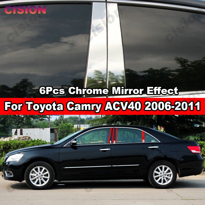 CAMRY 適用於豐田凱美瑞 ACV40 XV40 2006-2011 6 件不銹鋼車門窗中柱 B C 柱蓋飾板中柱框架