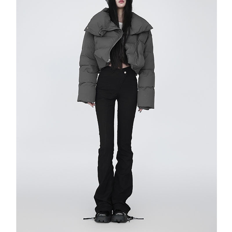 『曲奇直了』韓國 羽絨外套 羽絨衣 厚外套 棉衣女冬季短款棉服設計感斜拉鏈高領防風加厚外套 防風外套 外套 保暖