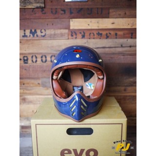 P&J 松山店 免運費優惠中 EVO 內墨鏡 山車帽 系列 咖啡皮革邊 復古 老味 全罩 山車 安全帽 暗夜藍