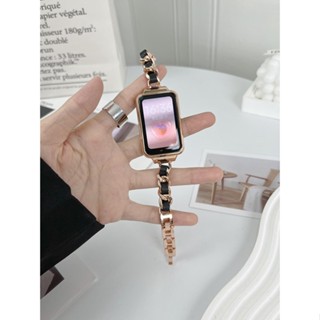 Oppo Watch Free 錶帶 / OPPO 手環 2 小香風單鏈條金屬皮質錶帶配金屬框 替換腕帶高階時尚新款