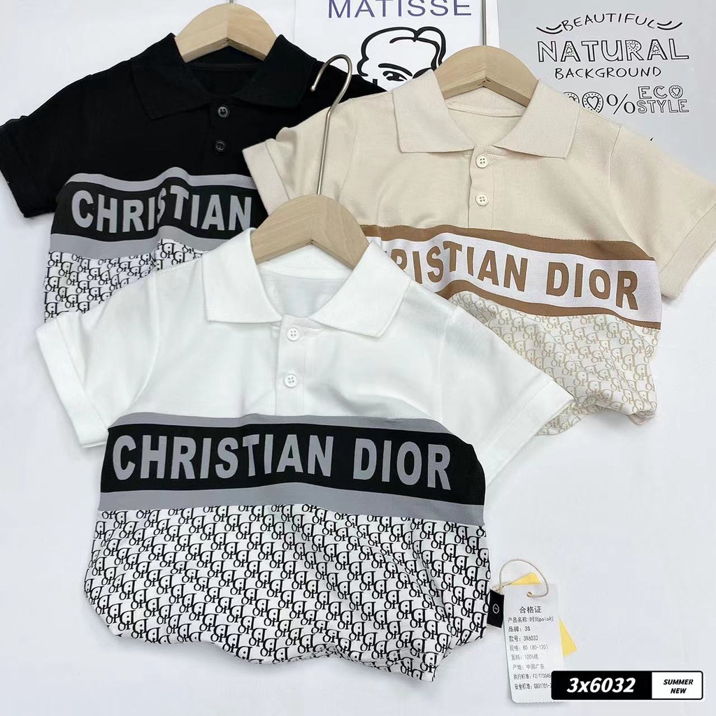 男童馬球短襯衫,christian DIOR 優質柔軟面料刺繡短褲,適合嬰兒代碼 6032