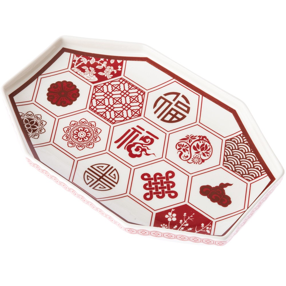 【HOLA】富貴吉祥系列 六角造型陶瓷橢圓盤