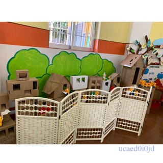 附發票 藤編幼兒園小屏風 玄關隔斷寵物圍欄 兒童臥室折屏區角佈置可移動