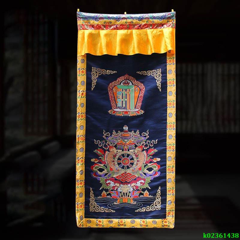 熱銷 藏式門簾西藏民族風裝飾手工刺繡八吉祥十相自在加厚隔斷門簾藍色