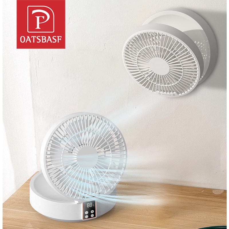 Oatsbasf Usb 可充電台式散熱風扇折疊電動野營風扇壁掛式吊扇帶 LED 燈觸摸控制