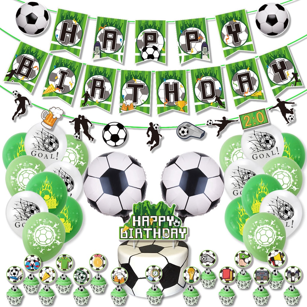 🎈辣妹子🎈足球主題派對裝飾 足球拉旗蛋糕插牌氣球男孩生日布置用品