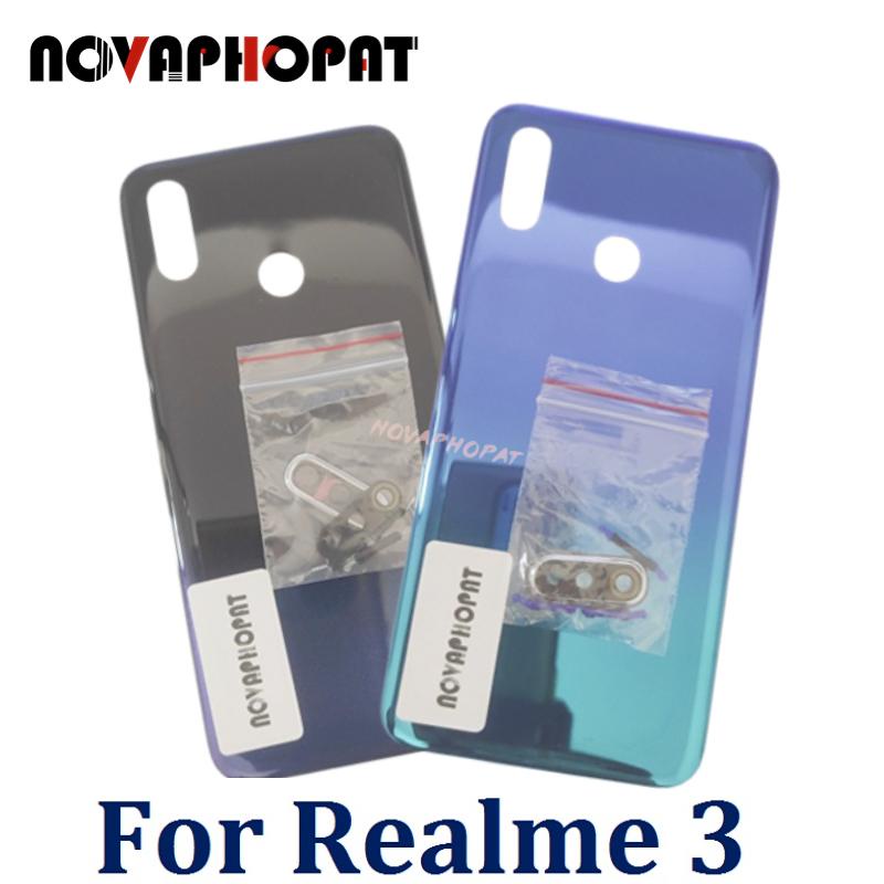 Novaphopat 適用於 Realme 3 RMX1825 後蓋電池蓋後殼後殼帶相機鏡頭和框架側電源開關音量鍵按鈕