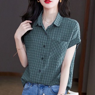短袖襯衫 韓版女裝 polo領襯衫 大碼女裝 寬鬆顯瘦上衣女 夏天衣服 夏季女裝 大尺碼女裝 短袖上衣 韓版上衣