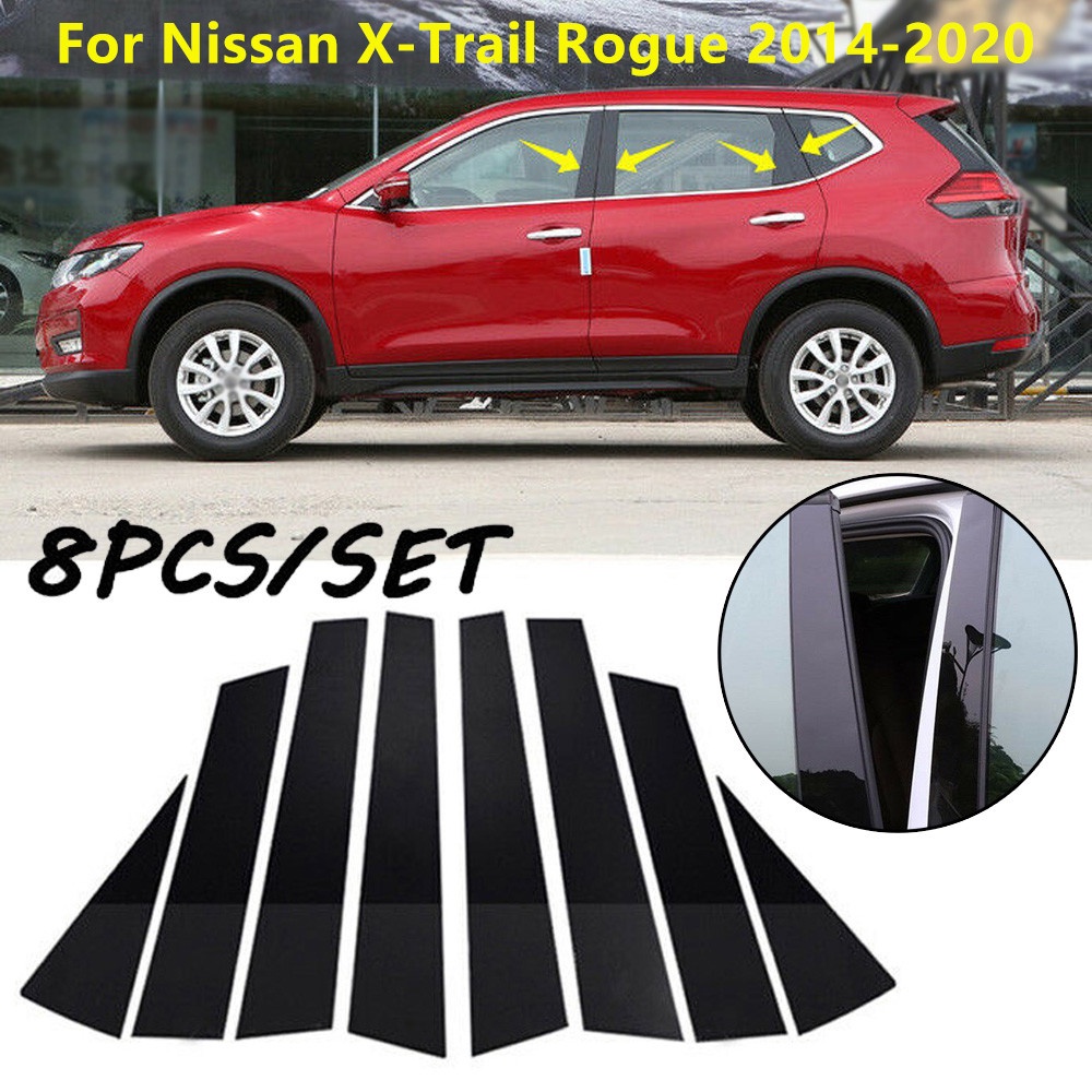 NISSAN 8 件/套汽車貼紙門窗支柱柱蓋飾條適用於日產 X-Trail Rogue 2014-2020 配件外部零件