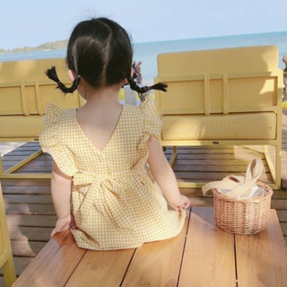 🌈Smile Kids 女童洋裝 台灣出貨 女嬰兒童格子洋氣洋裝女童公主裙子1-3歲4寶寶時髦夏裝韓版